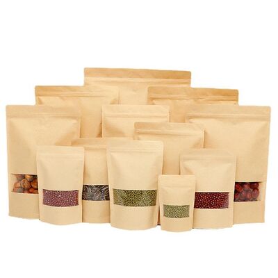 Wholesale moisture-proof food-grade self-sealing bags with hand-opening Windows and kraft paper packaging for food, tea, nuts and snacks
